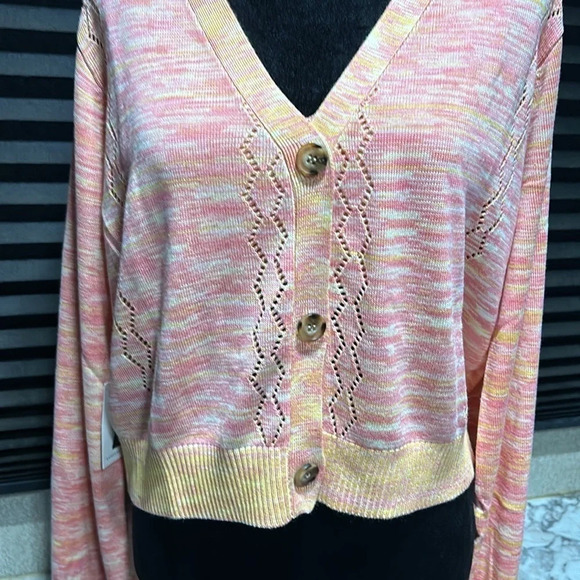 Callahan Knitwear Cropped LS Cardigan Bralette Pink & Orange Set Large NWT - Picture 7 of 14